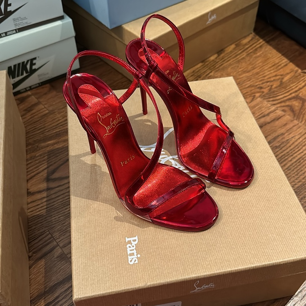 BRAND NEW Christian Louboutin Red Rosalie Heeled Sandals 37